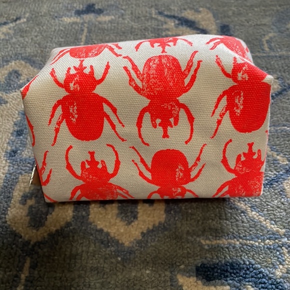 India Hicks Lucky Beetle Orange Cotton Canvas Cosmetic Bag - Picture 3 of 8